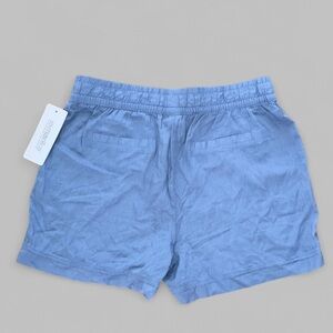 Marika Travel and commute blue polyester linen pull on elastic waist shorts Sz L